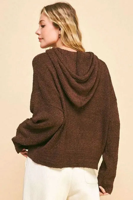 Davi & Dani Drop Shoulder Long Sleeve Hooded Sweater - Sleekdenim.com