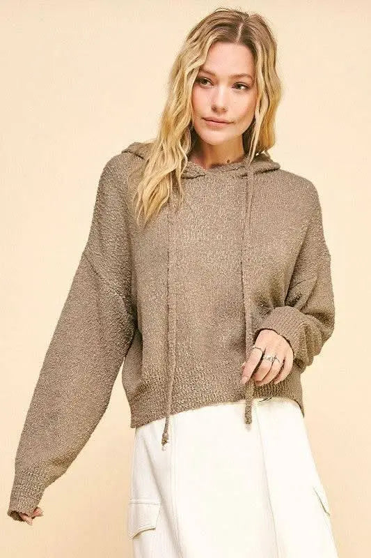 Davi & Dani Drop Shoulder Long Sleeve Hooded Sweater - Sleekdenim.com