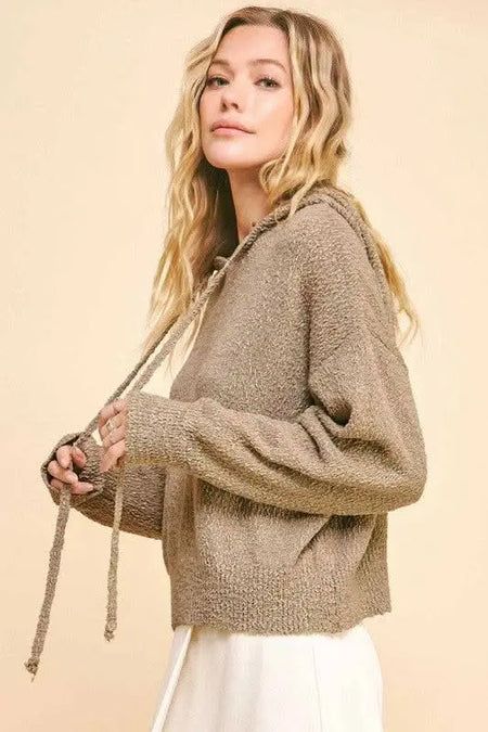 Davi & Dani Drop Shoulder Long Sleeve Hooded Sweater - Sleekdenim.com