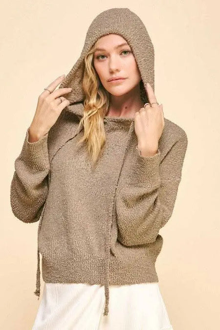 Davi & Dani Drop Shoulder Long Sleeve Hooded Sweater - Sleekdenim.com