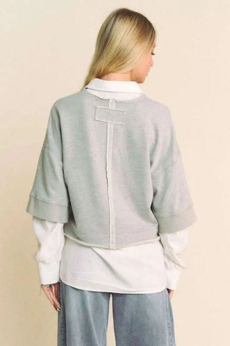 Davi & Dani Faux Layered French Terry Contrast Top - Sleekdenim.com