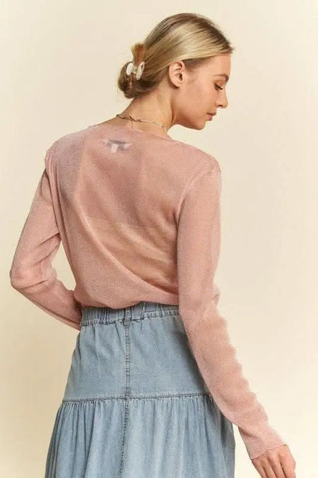 Davi & Dani Glitter Mesh Lettuce Hem Long Sleeve Top - Sleekdenim.com