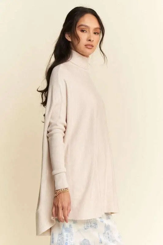 Davi & Dani High - Low Turtleneck Long Sleeve Knit Top - Sleekdenim.com