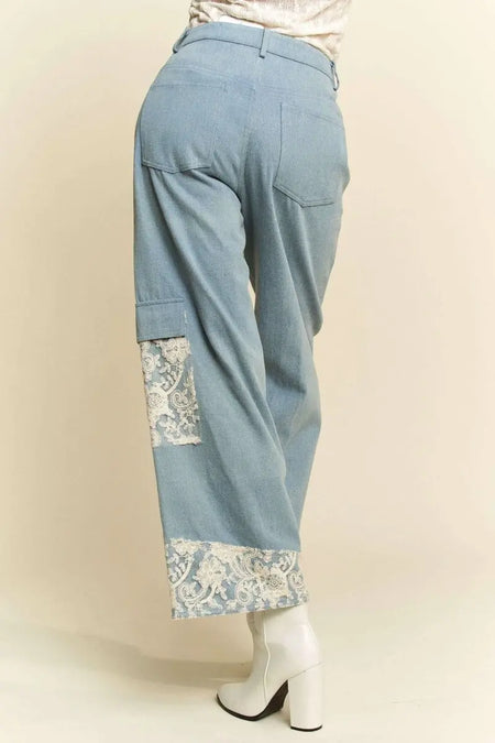 Davi & Dani Lace Applique Wide Leg Jeans - Sleekdenim.com