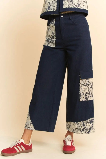 Davi & Dani Lace Applique Wide Leg Jeans - Sleekdenim.com