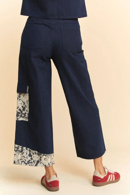 Davi & Dani Lace Applique Wide Leg Jeans - Sleekdenim.com