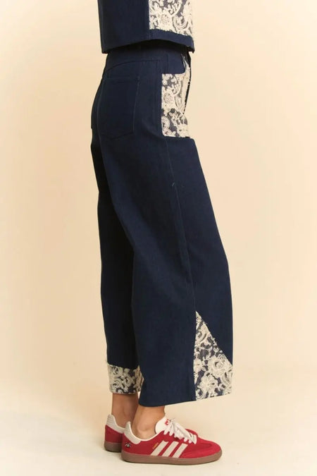 Davi & Dani Lace Applique Wide Leg Jeans - Sleekdenim.com