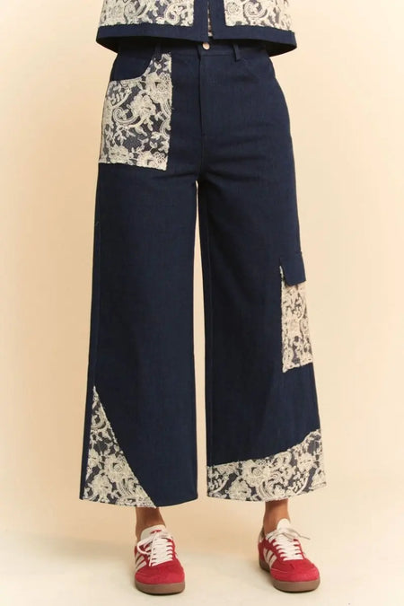 Davi & Dani Lace Applique Wide Leg Jeans - Sleekdenim.com