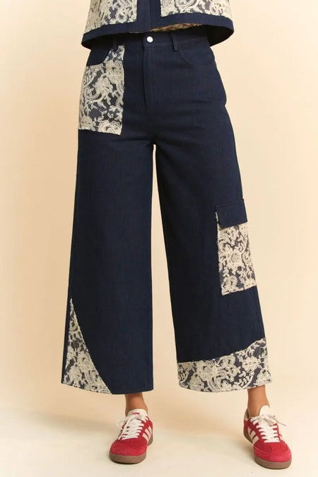 Davi & Dani Lace Applique Wide Leg Jeans - Sleekdenim.com