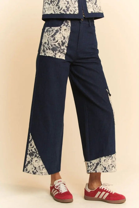 Davi & Dani Lace Applique Wide Leg Jeans - Sleekdenim.com