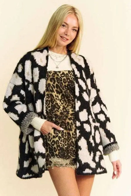 Davi & Dani Leopard Open Front Long Sleeve Cardigan - Sleekdenim.com