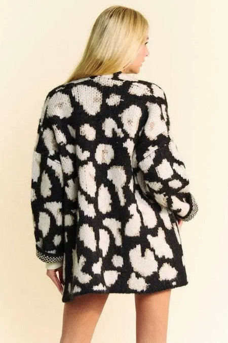 Davi & Dani Leopard Open Front Long Sleeve Cardigan - Sleekdenim.com