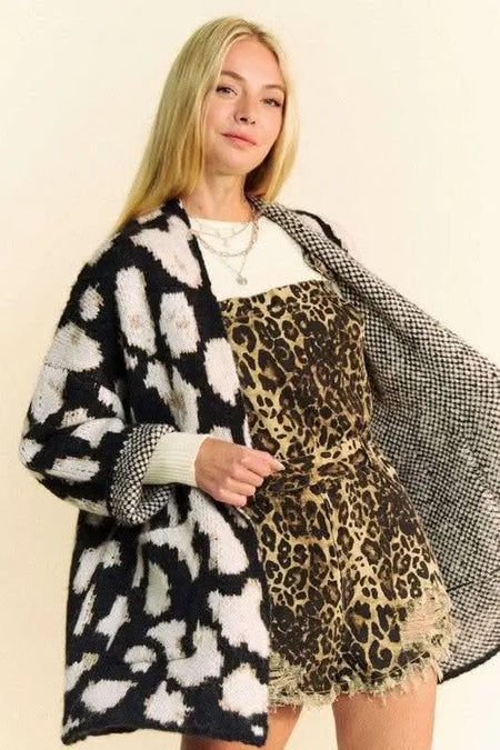 Davi & Dani Leopard Open Front Long Sleeve Cardigan - Sleekdenim.com