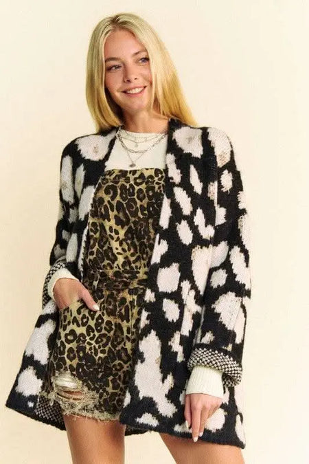 Davi & Dani Leopard Open Front Long Sleeve Cardigan - Sleekdenim.com