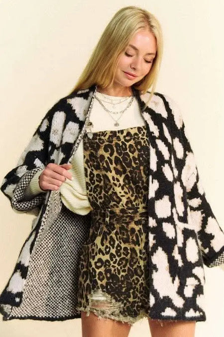 Davi & Dani Leopard Open Front Long Sleeve Cardigan - Sleekdenim.com