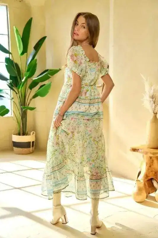 Davi & Dani Spring Floral Border Print Ruffled Textured Top - Sleekdenim.com