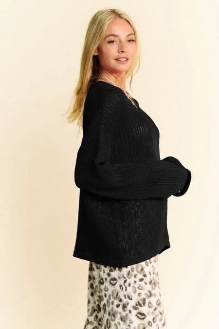 Davi & Dani Star Front Crochet Drop Shoulder Knit Top - Sleekdenim.com