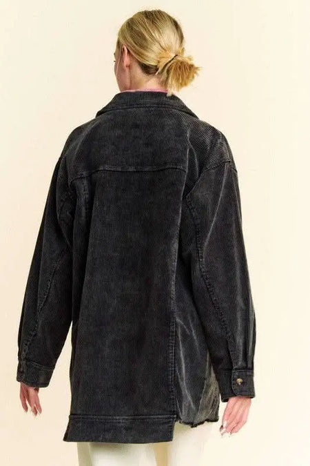 Davi & Dani Washed Corduroy Raw Hem Button Up Jacket - Sleekdenim.com