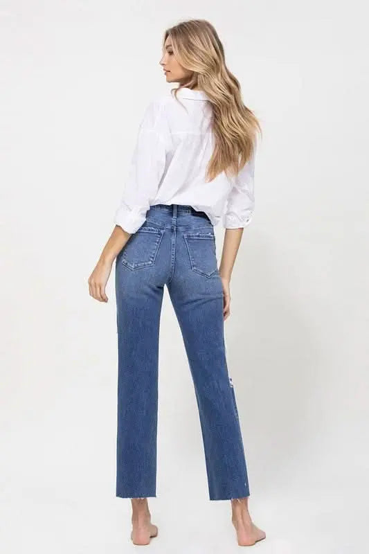 Distressed High Rise Ankle Relaxed Straight Jeans - Sleekdenim.com