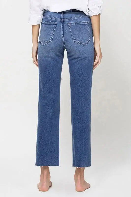 Distressed High Rise Ankle Relaxed Straight Jeans - Sleekdenim.com