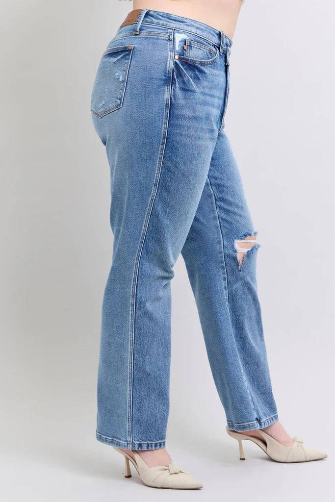 Judy Blue High Waist Rigid Magic Criss-Cross Waistband Dad Jeans 88883 | Sleekdenim.com