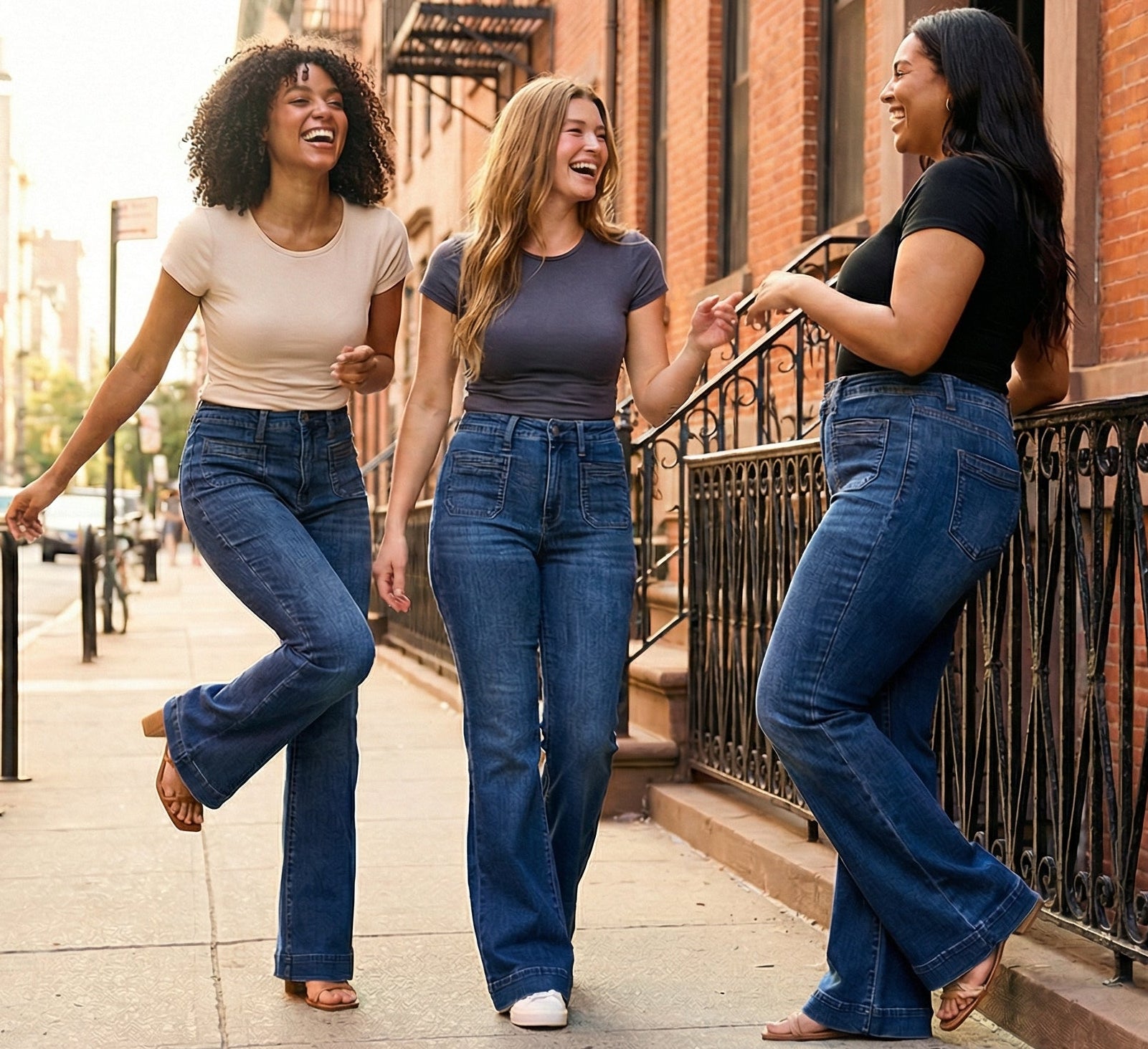 women wearing judy blue high waist flared jeans