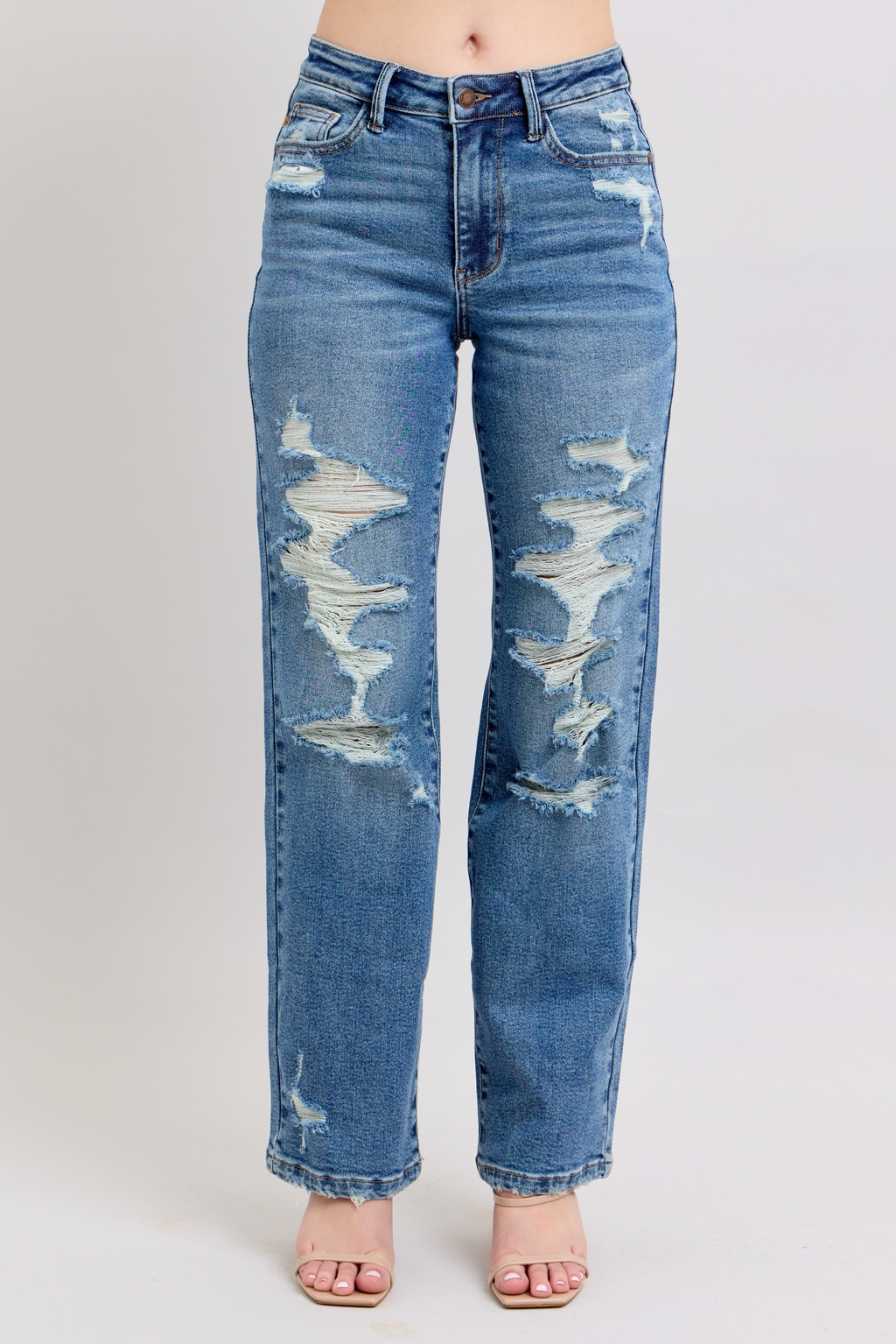 Judy Blue High Waist Heavy Destroy Straight Rise Jeans