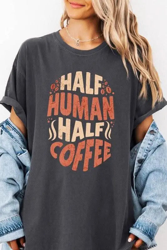 Half Human Half Coffee Garment Dye Graphic Tee - Sleekdenim.com