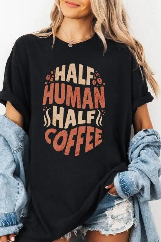 Half Human Half Coffee Garment Dye Graphic Tee - Sleekdenim.com