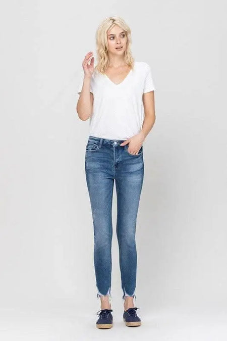 High Rise Ankle Skinny Hem Detail - Sleekdenim.com