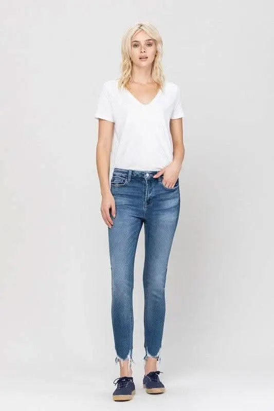 High Rise Ankle Skinny Hem Detail - Sleekdenim.com