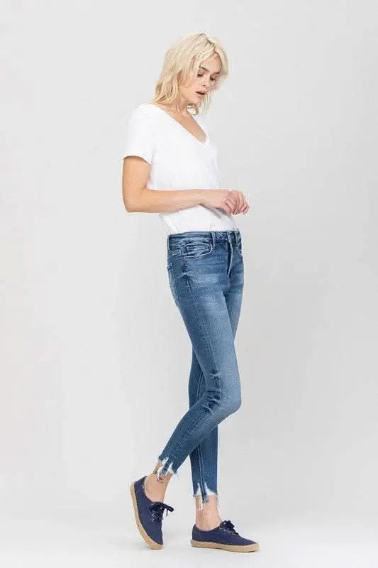 High Rise Ankle Skinny Hem Detail - Sleekdenim.com