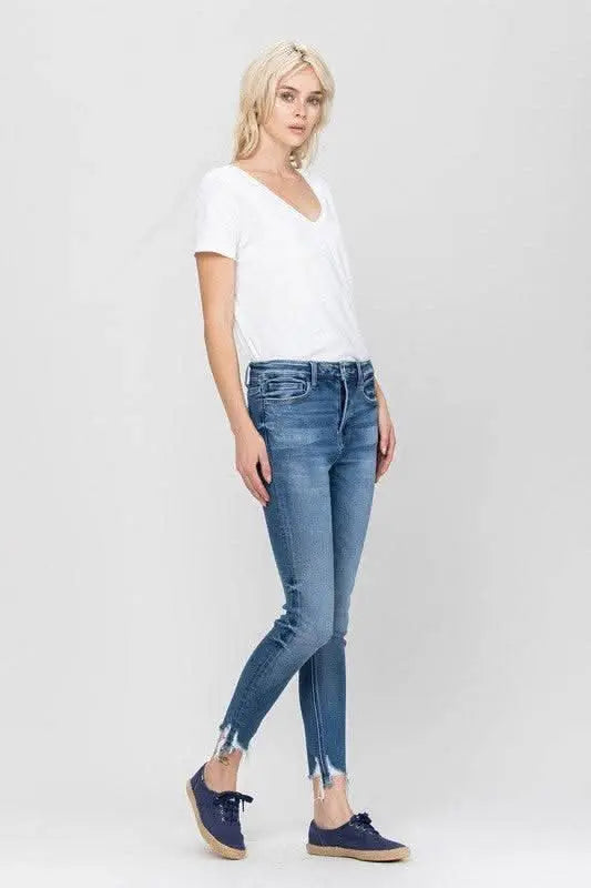 High Rise Ankle Skinny Hem Detail - Sleekdenim.com