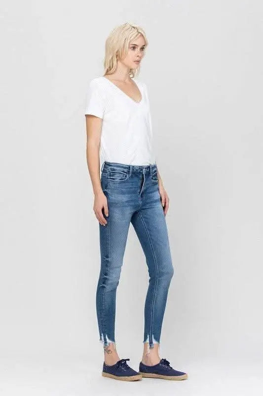 High Rise Ankle Skinny Hem Detail - Sleekdenim.com