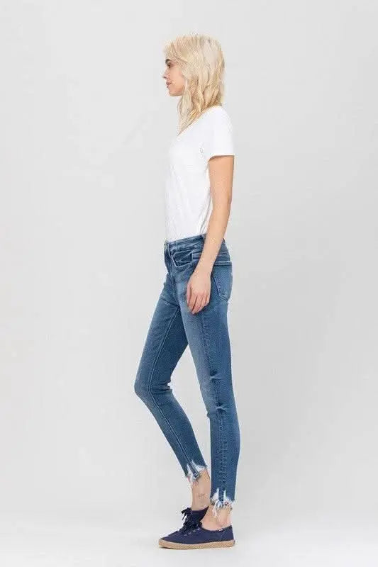 High Rise Ankle Skinny Hem Detail - Sleekdenim.com