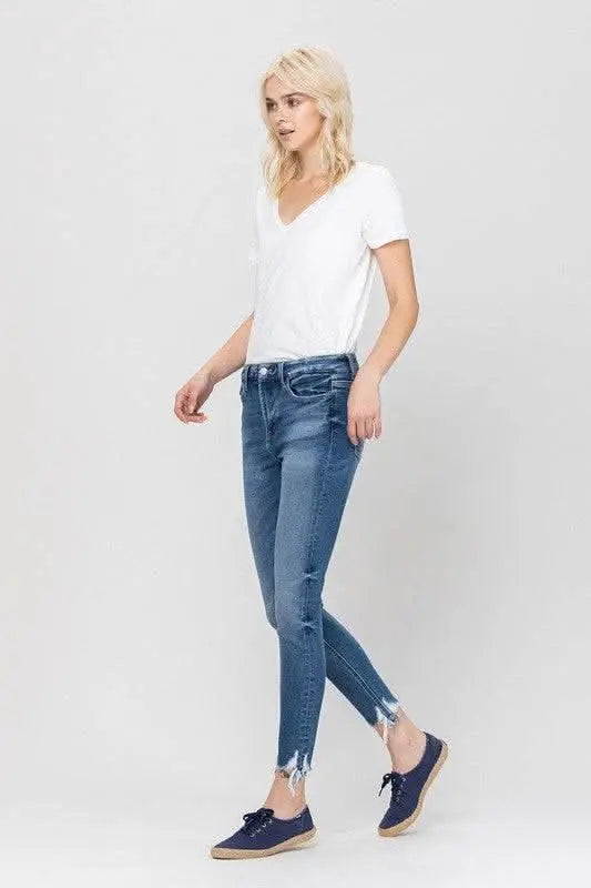 High Rise Ankle Skinny Hem Detail - Sleekdenim.com