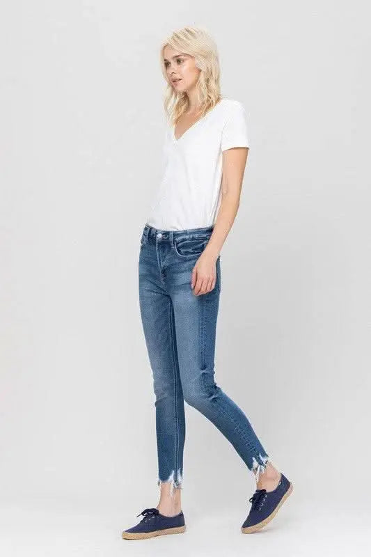 High Rise Ankle Skinny Hem Detail - Sleekdenim.com