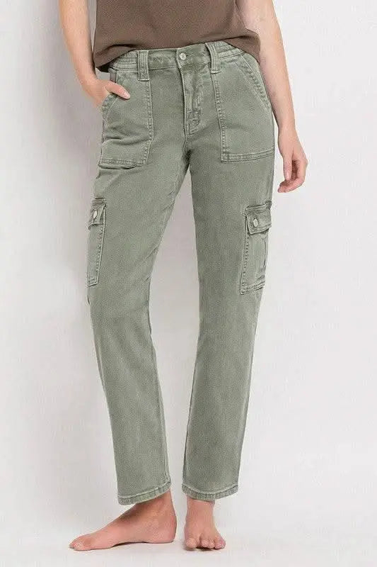 High Rise Cargo Straight Jeans - Sleekdenim.com