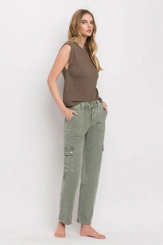 High Rise Cargo Straight Jeans - Sleekdenim.com