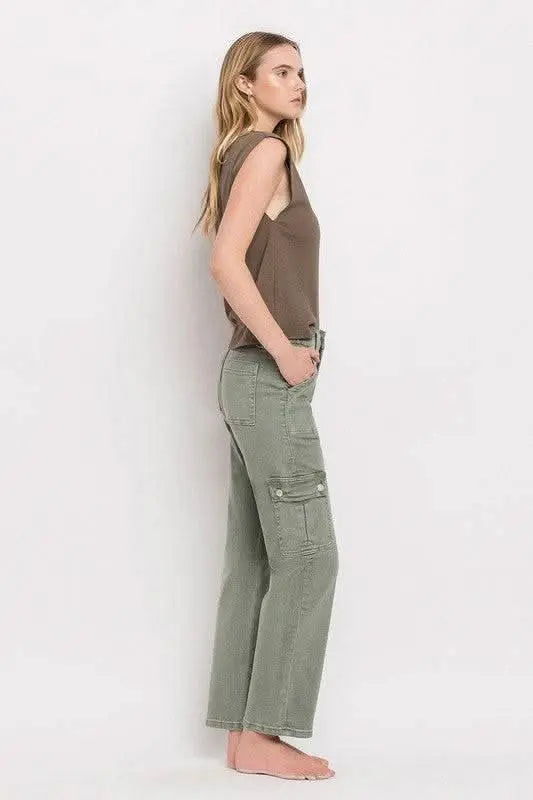 High Rise Cargo Straight Jeans - Sleekdenim.com