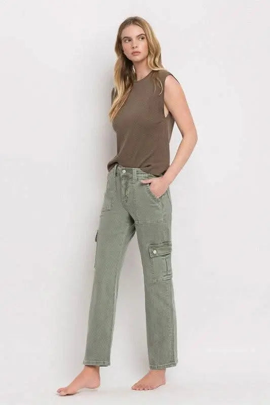 High Rise Cargo Straight Jeans - Sleekdenim.com