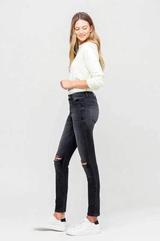 High Rise Distressed Button Fly Ankle Skinny - Sleekdenim.com