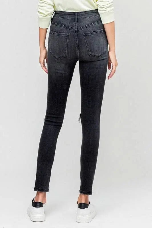 High Rise Distressed Button Fly Ankle Skinny - Sleekdenim.com