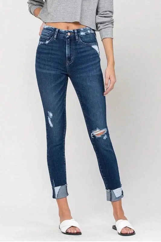 High Rise Distressed Clean Cut Crop Skinny - Sleekdenim.com