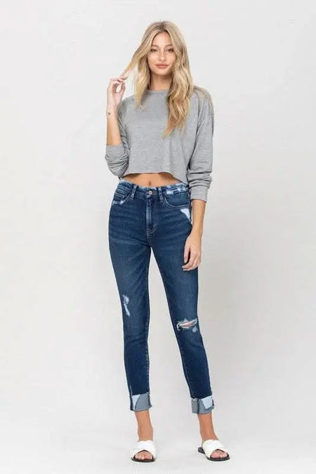 High Rise Distressed Clean Cut Crop Skinny - Sleekdenim.com