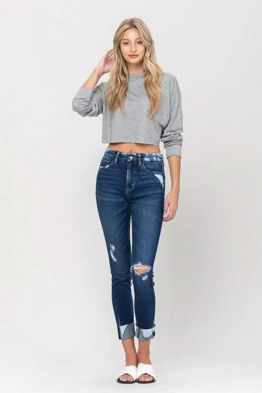 High Rise Distressed Clean Cut Crop Skinny - Sleekdenim.com