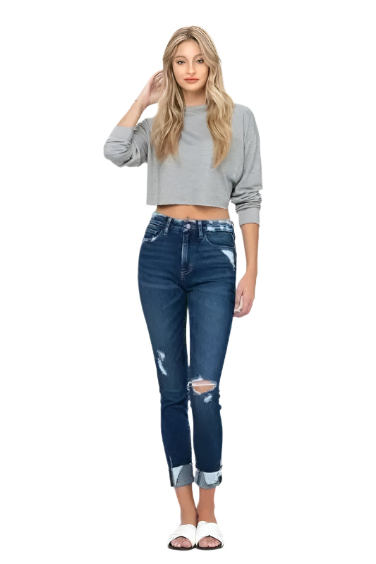 High Rise Distressed Clean Cut Crop Skinny - Sleekdenim.com