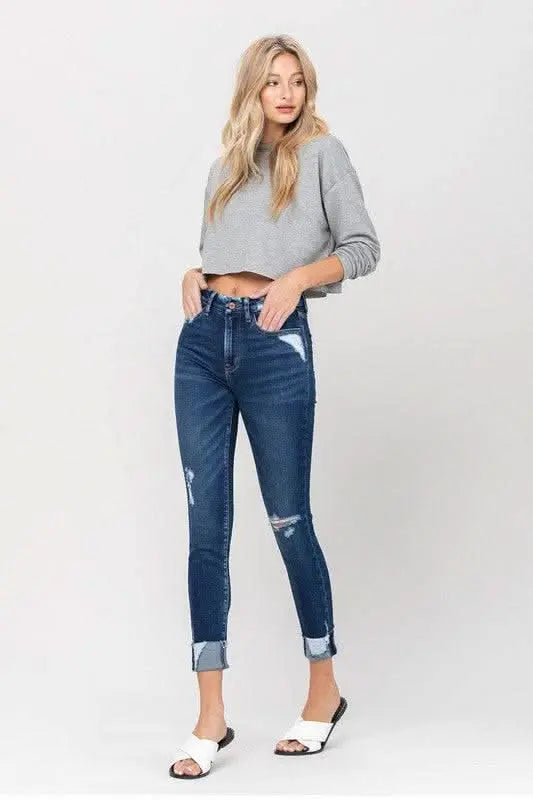 High Rise Distressed Clean Cut Crop Skinny - Sleekdenim.com