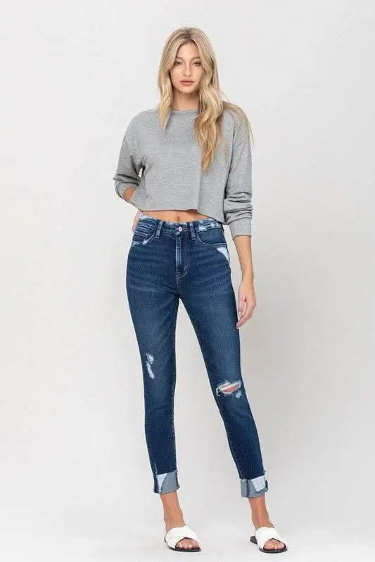 High Rise Distressed Clean Cut Crop Skinny - Sleekdenim.com