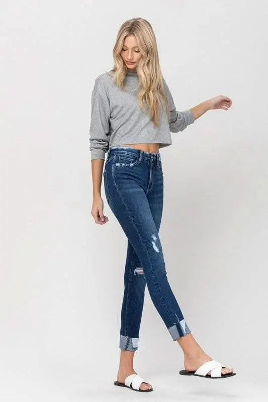 High Rise Distressed Clean Cut Crop Skinny - Sleekdenim.com